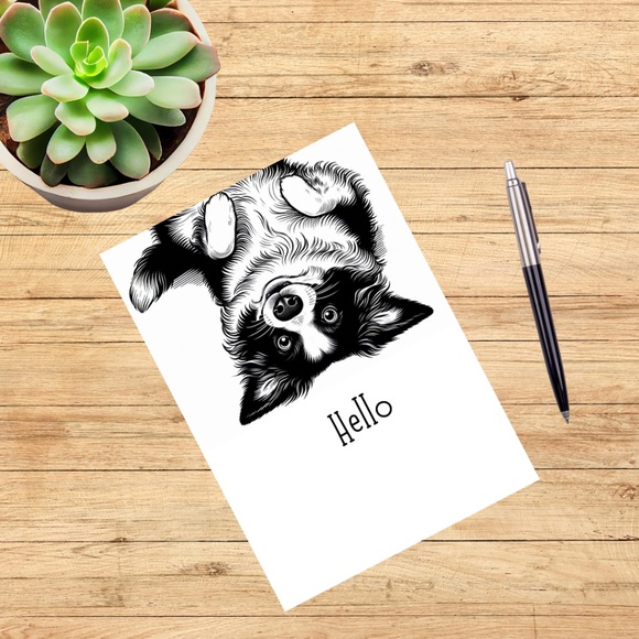 Whimsical Border Collie Blank Notecards with Peel and Stick Envelopes - Picture 3 of 11